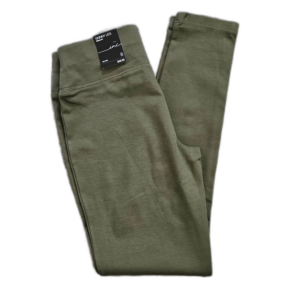 INC Pull On Stretchy Pants Skinny Leg Olive Mid Rise Size 8 NWT